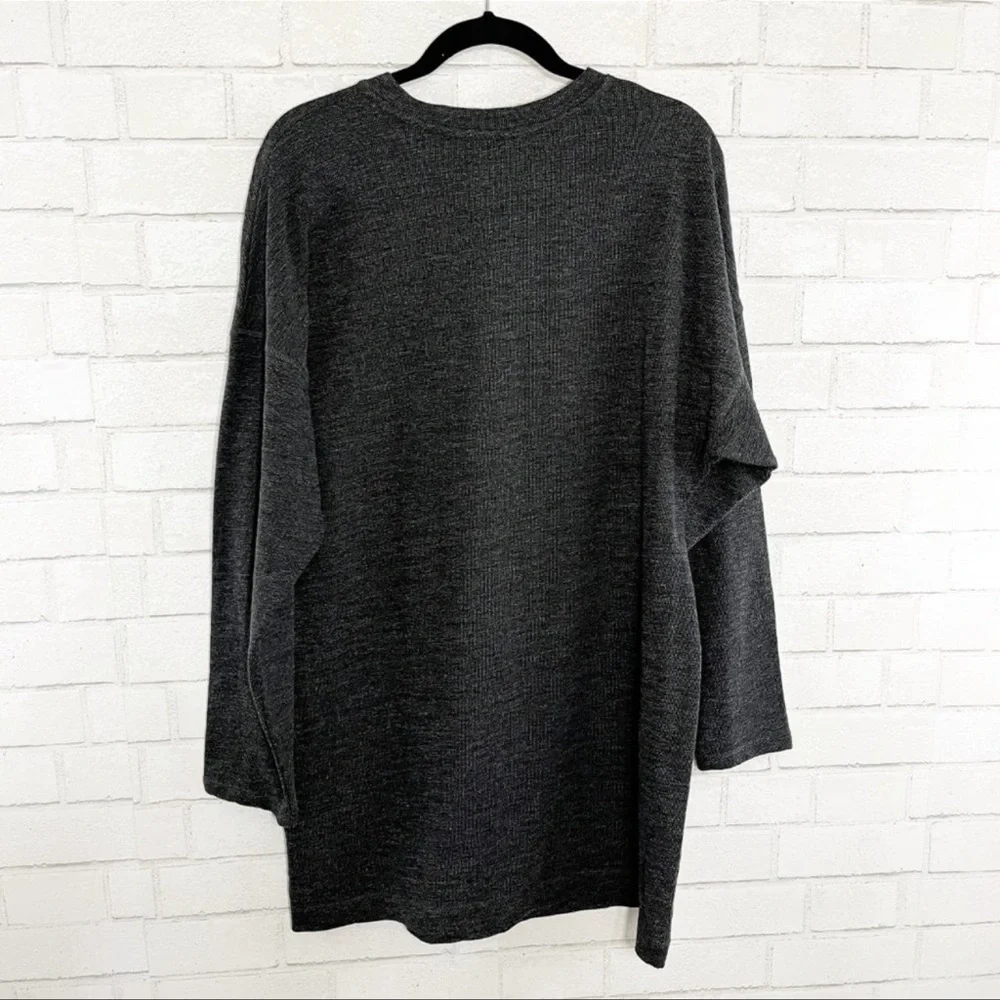 Free People Beach Charcoal Gray Long Sleeve Sweatshirt Dress - Picture 3 of 4